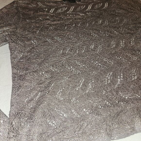 Forever 21 S Cropped Long Sleeve Lace Blouse Metallic Silver Goth Grunge Sheer - Picture 3 of 8